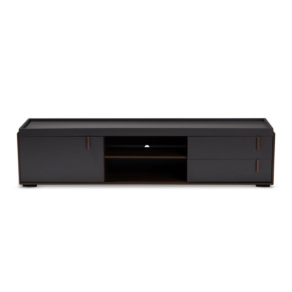 Baxton Studio - Rikke TV Stand in Gray/Walnut - BR3TV313-Columbia/Dark Grey-TV view 3