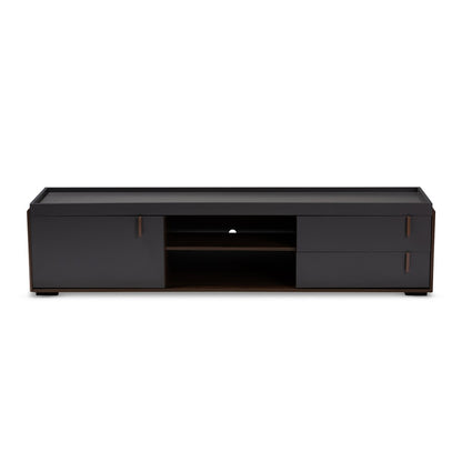 Baxton Studio - Rikke TV Stand in Gray/Walnut - BR3TV313-Columbia/Dark Grey-TV view 3