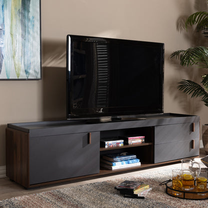 Baxton Studio - Rikke TV Stand in Gray/Walnut - BR3TV313-Columbia/Dark Grey-TV view 6