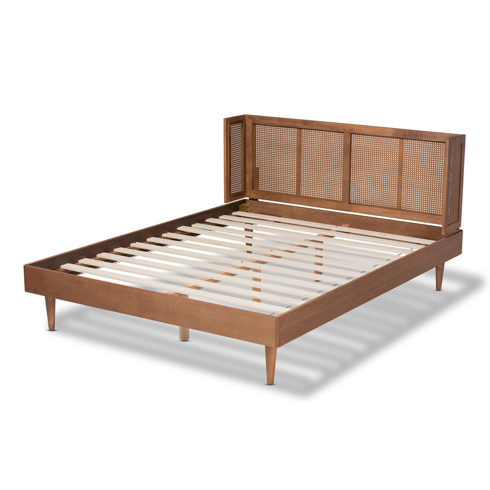 Baxton Studio - Rina Full Size Bed in Ash walnut - MG97151-Ash Walnut Rattan-Full view 3