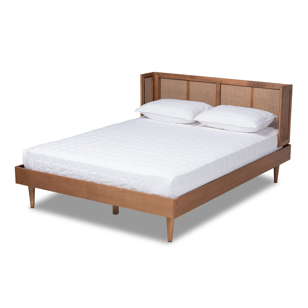 Baxton Studio - Rina King Size Bed in Ash walnut - MG97151-Ash Walnut Rattan-King view 1