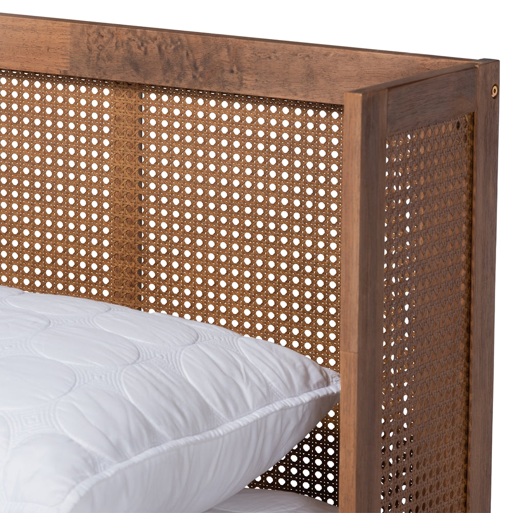 Baxton Studio - Rina King Size Bed in Ash walnut - MG97151-Ash Walnut Rattan-King view 4