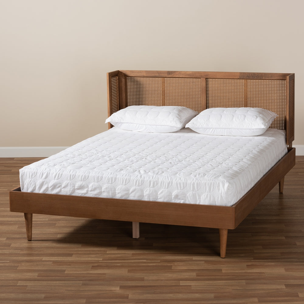 Baxton Studio - Rina King Size Bed in Ash walnut - MG97151-Ash Walnut Rattan-King view 6