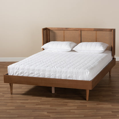Baxton Studio - Rina King Size Bed in Ash walnut - MG97151-Ash Walnut Rattan-King view 6