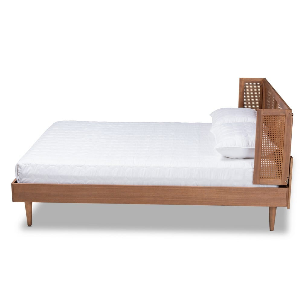 Baxton Studio - Rina Queen Size Bed in Ash walnut - MG97151-Ash Walnut Rattan-Queen view 2