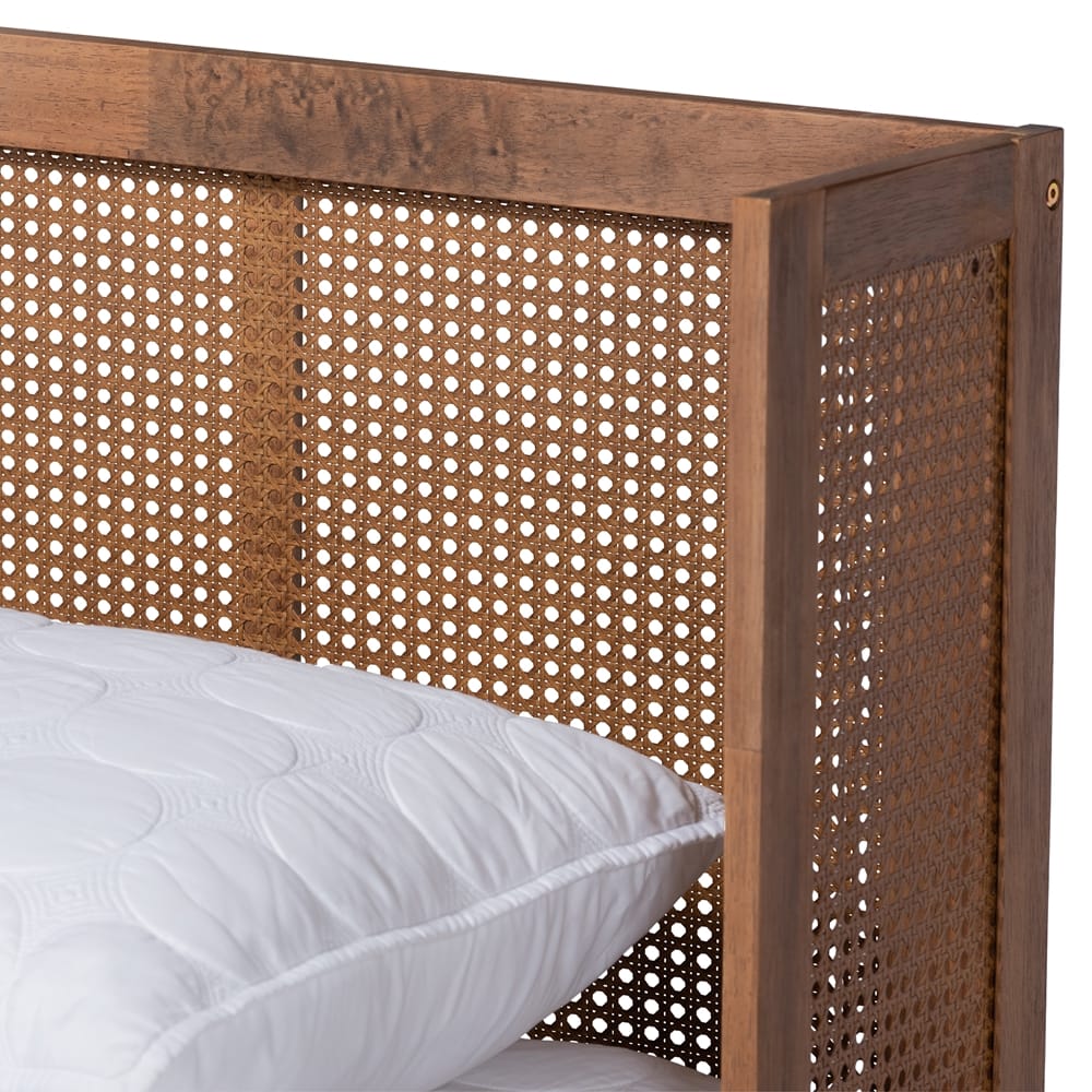 Baxton Studio - Rina Queen Size Bed in Ash walnut - MG97151-Ash Walnut Rattan-Queen view 4
