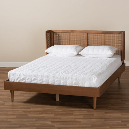 Baxton Studio - Rina Queen Size Bed in Ash walnut - MG97151-Ash Walnut Rattan-Queen view 6