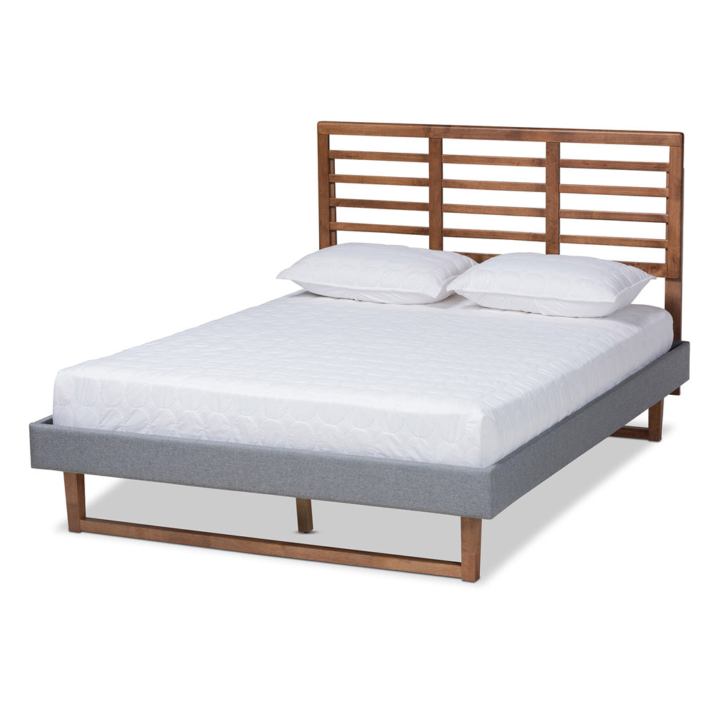 Baxton Studio - Rina Queen Size Bed in Dark Grey/Ash walnut - Rina-Dark Grey/Ash Walnut-Queen view 1