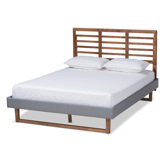 Baxton Studio - Rina Queen Size Bed in Dark Grey/Ash walnut - Rina-Dark Grey/Ash Walnut-Queen view 1
