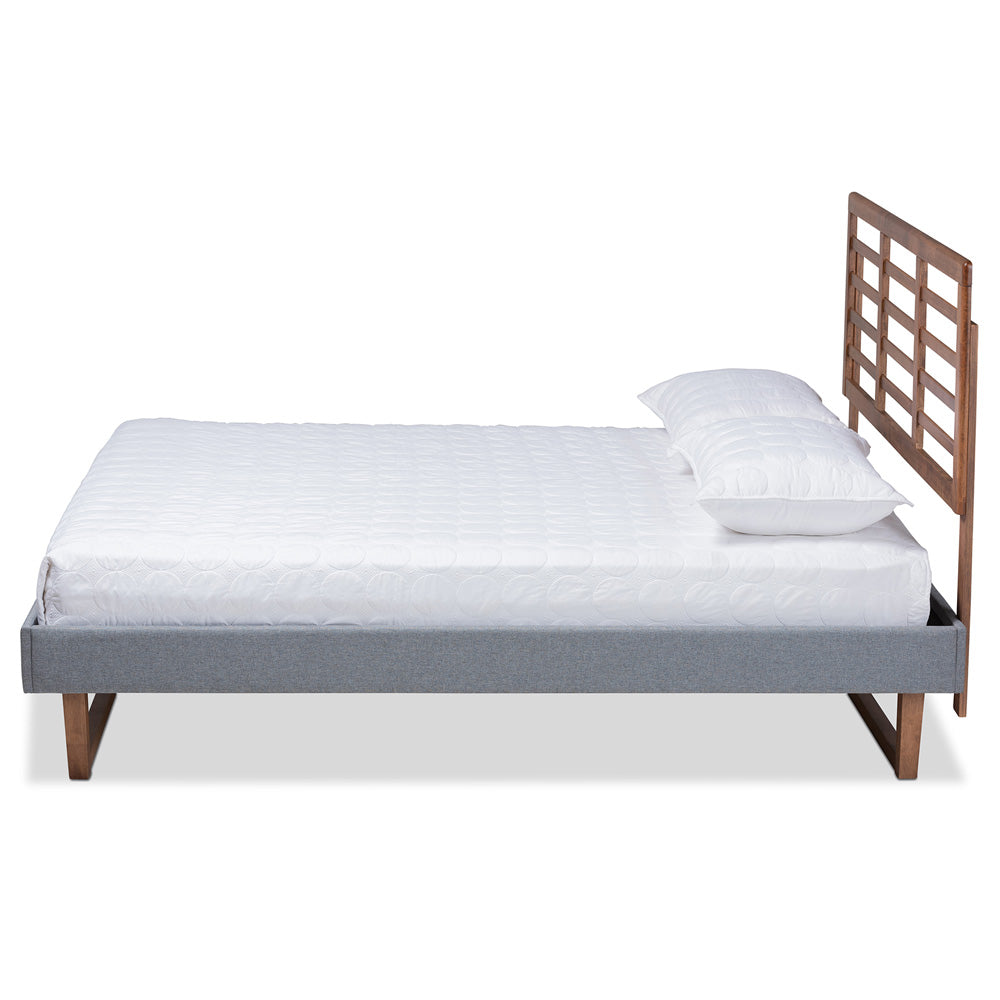 Baxton Studio - Rina Queen Size Bed in Dark Grey/Ash walnut - Rina-Dark Grey/Ash Walnut-Queen view 2