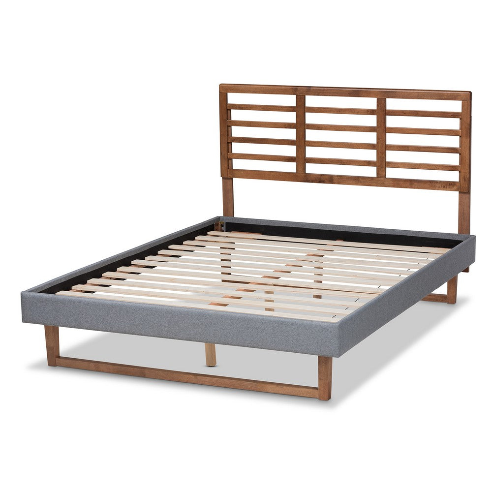 Baxton Studio - Rina Queen Size Bed in Dark Grey/Ash walnut - Rina-Dark Grey/Ash Walnut-Queen view 3