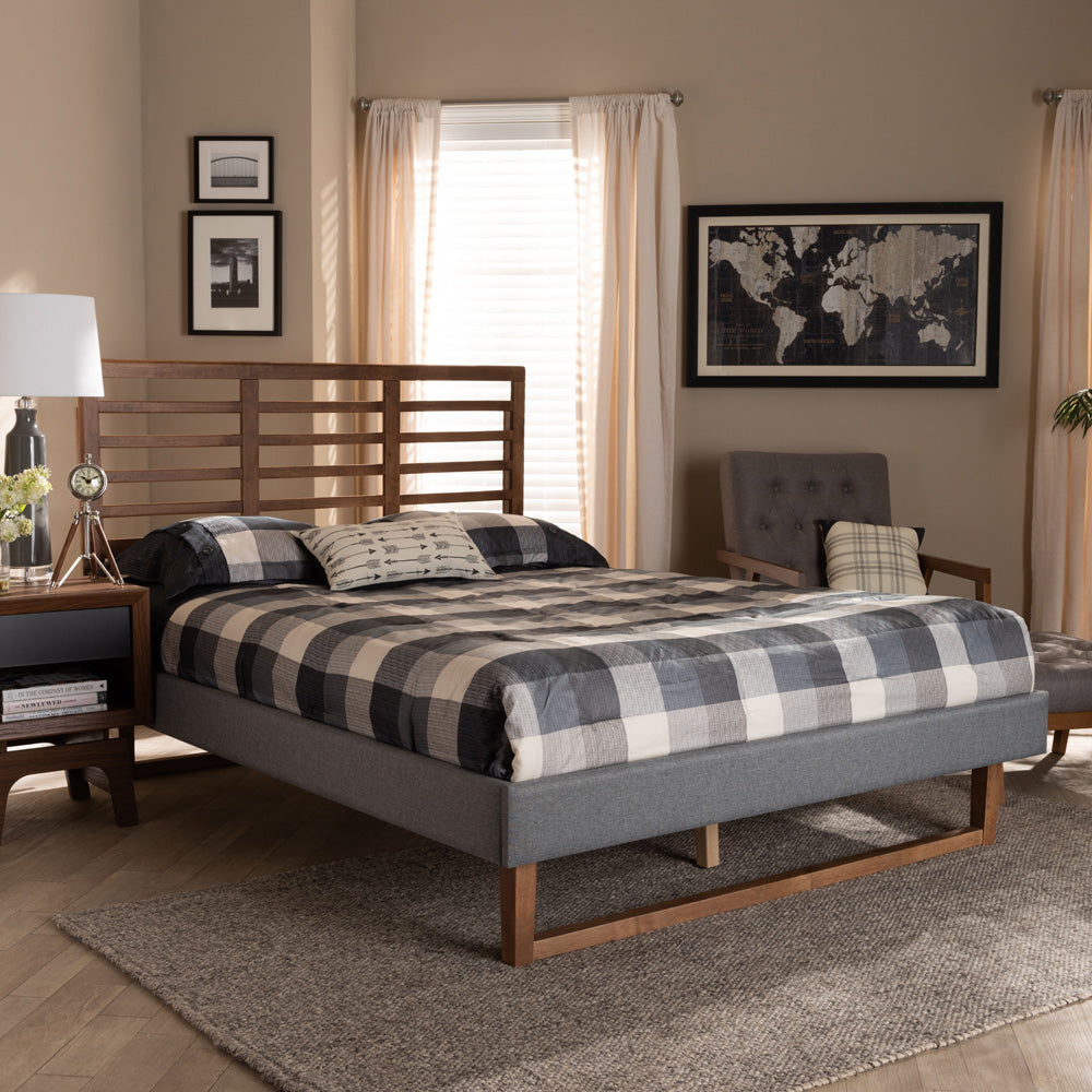Baxton Studio - Rina Queen Size Bed in Dark Grey/Ash walnut - Rina-Dark Grey/Ash Walnut-Queen view 6