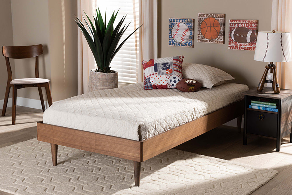 Baxton Studio - Rina Twin Size Bed Frame in Ash Walnut - MG97151-Ash Walnut-Frame-Twin view 5