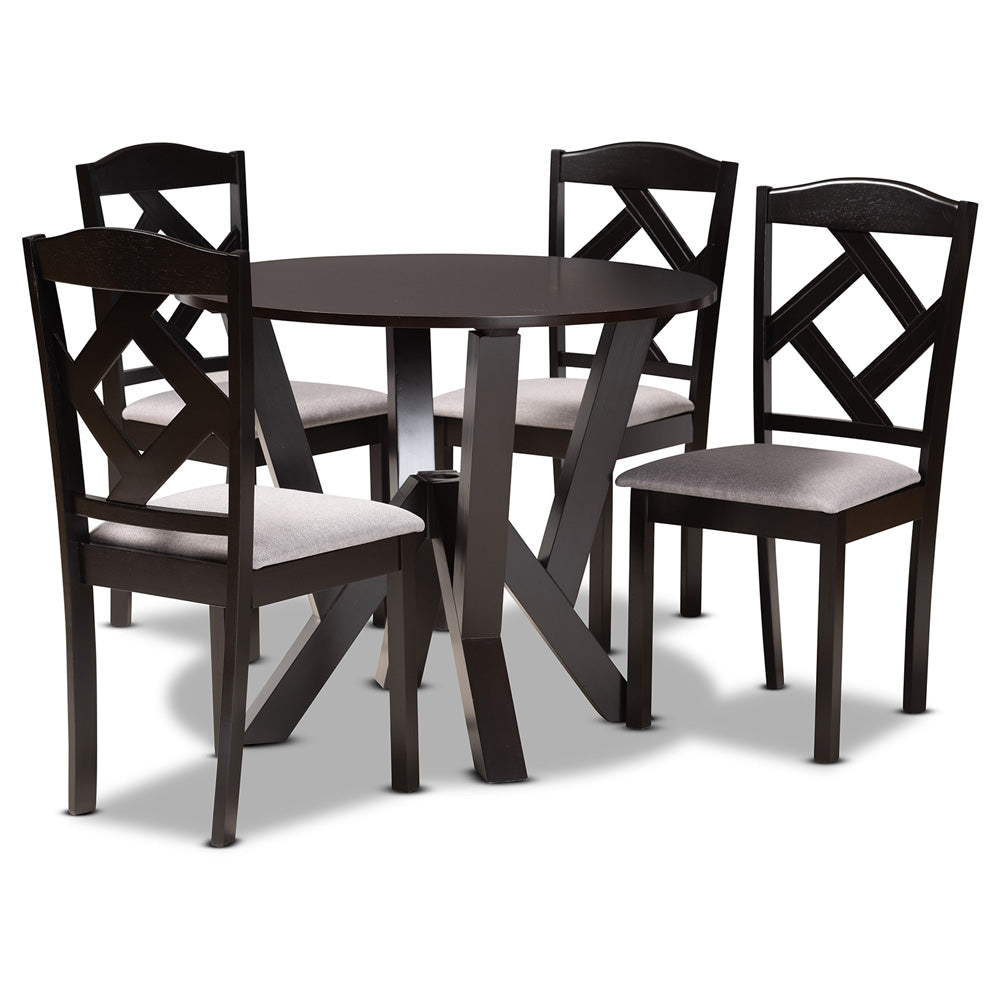 Baxton Studio - Riona Dining Set in Grey/Dark Brown - Riona-Grey/Dark Brown-5PC Dining Set view 1