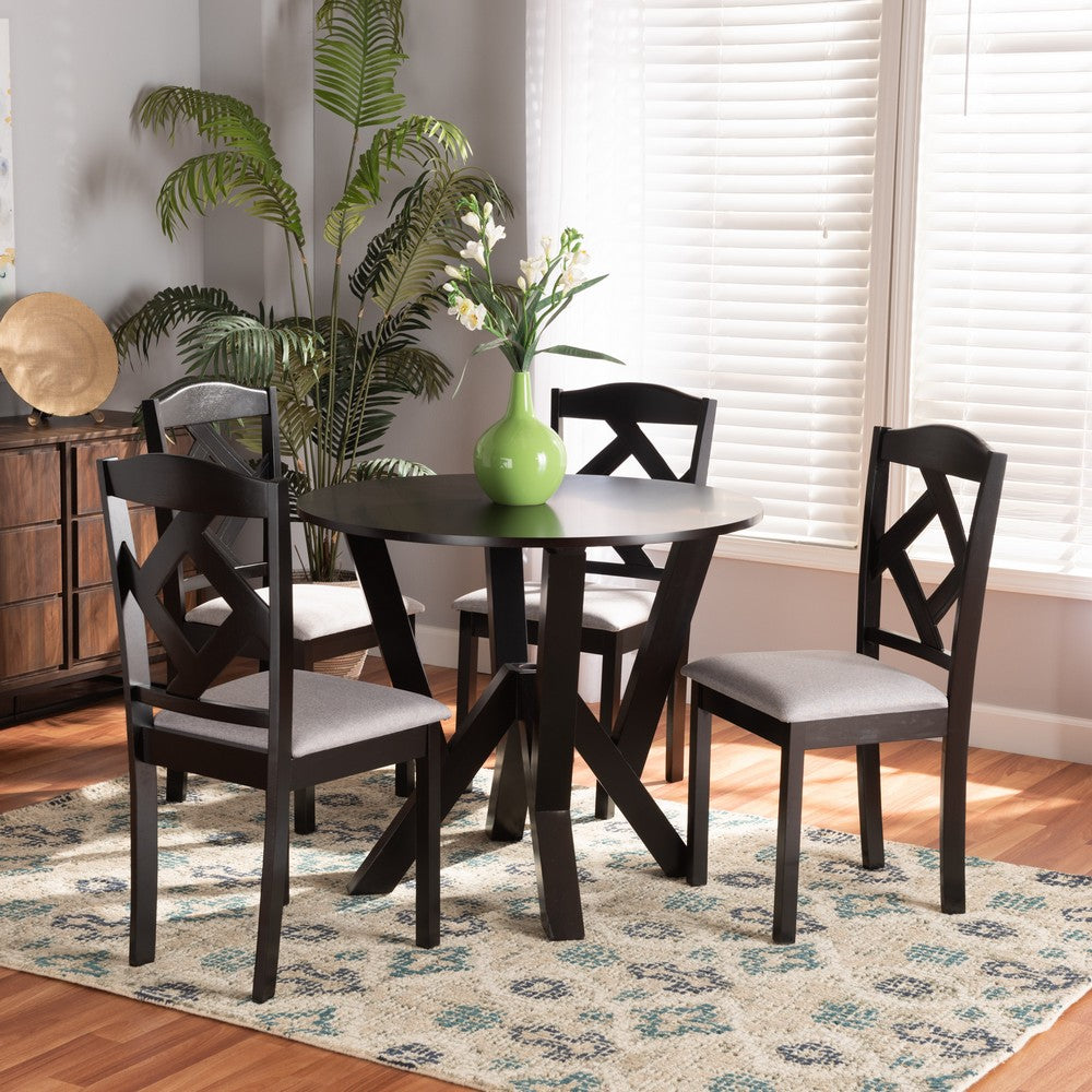 Baxton Studio - Riona Dining Set in Grey/Dark Brown - Riona-Grey/Dark Brown-5PC Dining Set view 8