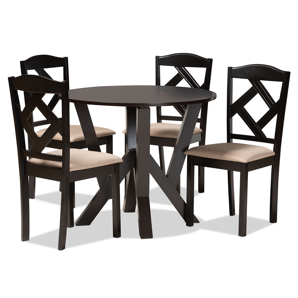 Baxton Studio - Riona Dining Set in Sand/Dark Brown - Riona-Sand/Dark Brown-5PC Dining Set view 1