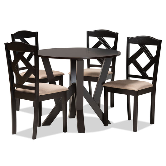 Baxton Studio - Riona Dining Set in Sand/Dark Brown - Riona-Sand/Dark Brown-5PC Dining Set view 1