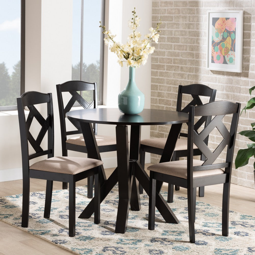 Baxton Studio - Riona Dining Set in Sand/Dark Brown - Riona-Sand/Dark Brown-5PC Dining Set view 8