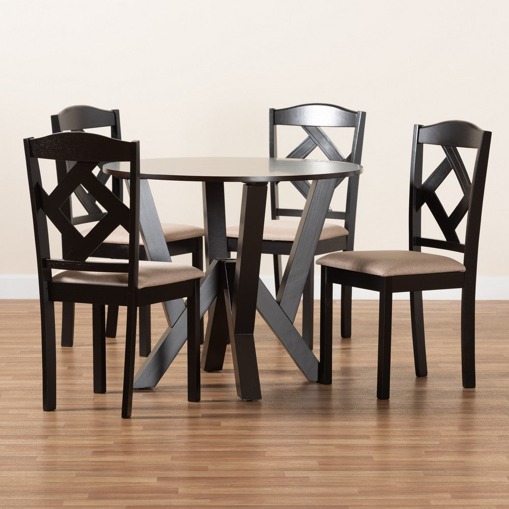 Baxton Studio - Riona Dining Set in Sand/Dark Brown - Riona-Sand/Dark Brown-5PC Dining Set view 9