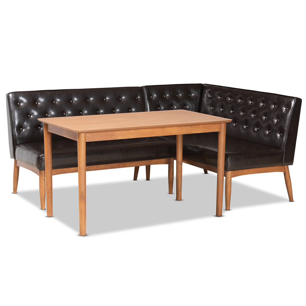 Baxton Studio - Riordan Dining Set in Dark Brown/Walnut Brown - BBT8051.13-Dark Brown/Walnut-3PC Dining Nook Set view 1