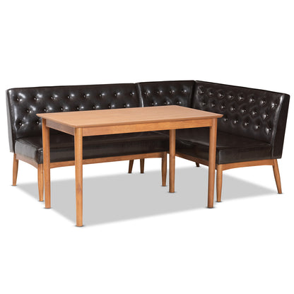 Baxton Studio - Riordan Dining Set in Dark Brown/Walnut Brown - BBT8051.13-Dark Brown/Walnut-3PC Dining Nook Set view 1