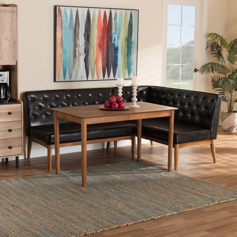 Baxton Studio - Riordan Dining Set in Dark Brown/Walnut Brown - BBT8051.13-Dark Brown/Walnut-3PC Dining Nook Set view 8