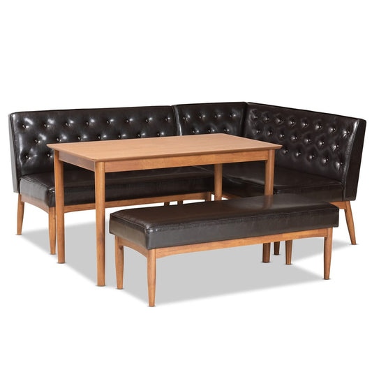 Baxton Studio - Riordan Dining Set in Dark Brown/Walnut Brown - BBT8051.13-Dark Brown/Walnut-4PC Dining Nook Set view 1
