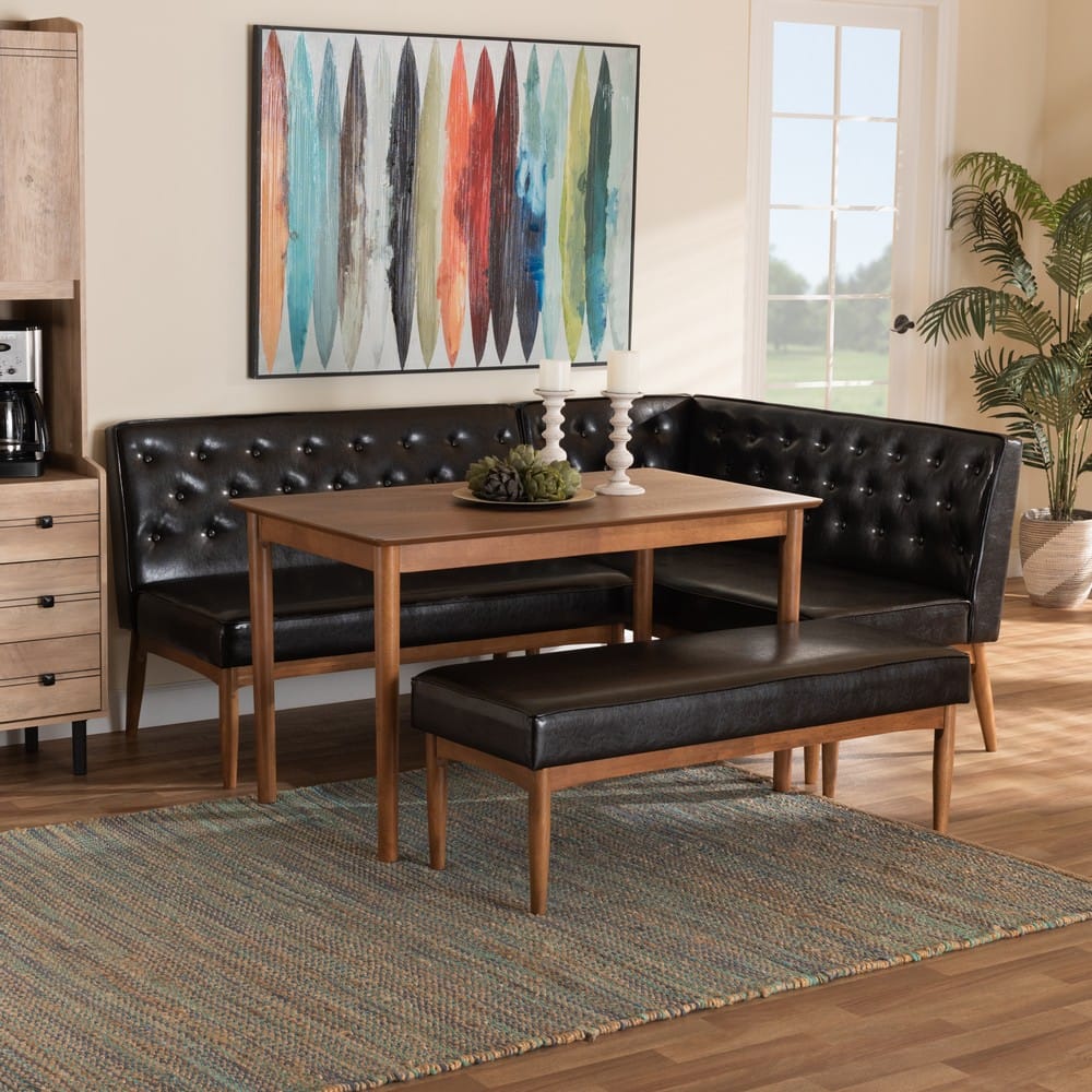 Baxton Studio - Riordan Dining Set in Dark Brown/Walnut Brown - BBT8051.13-Dark Brown/Walnut-4PC Dining Nook Set view 9