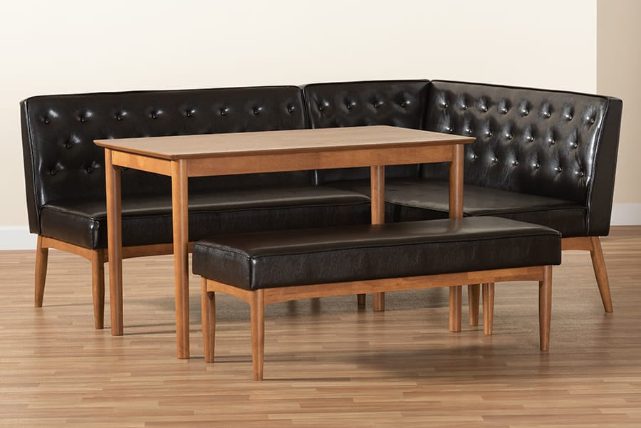 Baxton Studio - Riordan Dining Set in Dark Brown/Walnut Brown - BBT8051.13-Dark Brown/Walnut-4PC Dining Nook Set view 10