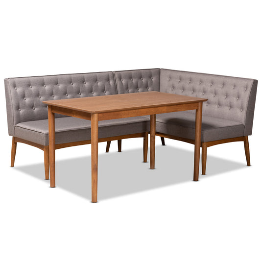 Baxton Studio - Riordan Dining Set in Grey/Walnut Brown  - BBT8051.13-Grey/Walnut-3PC Dining Nook Set view 1
