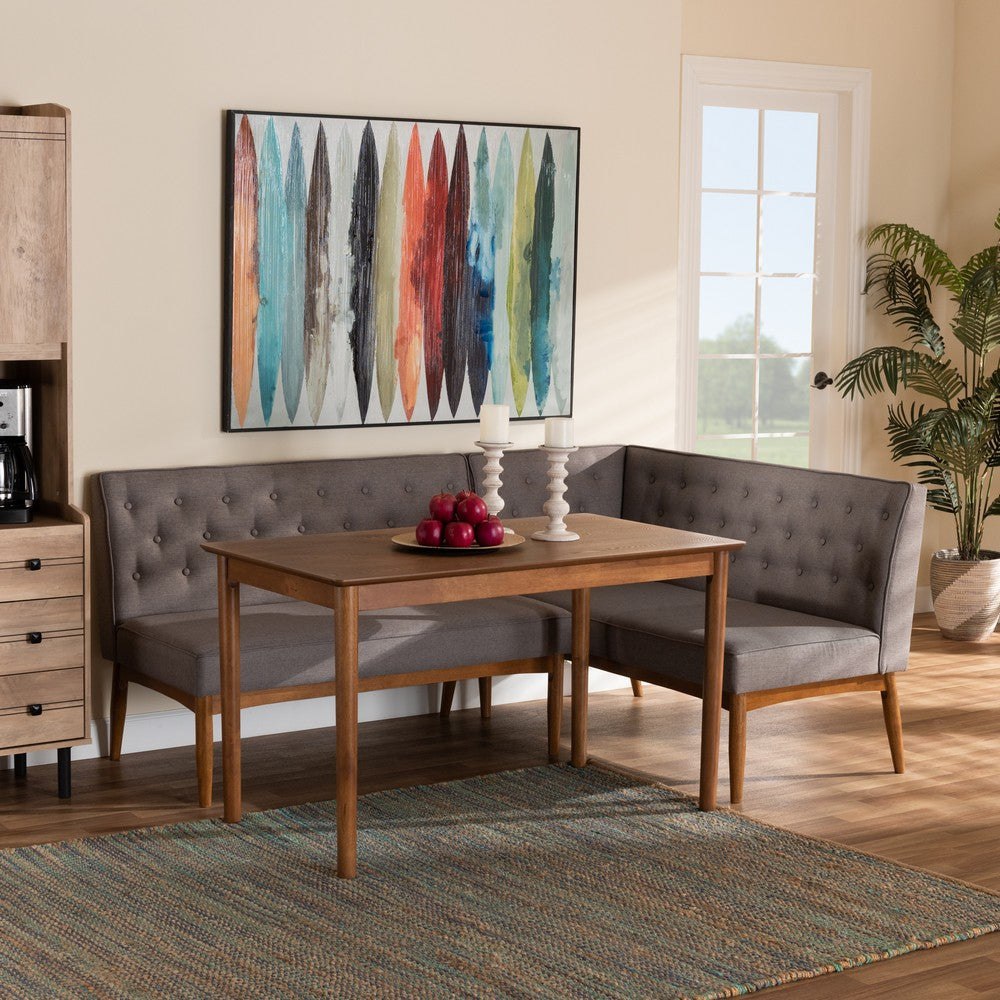 Baxton Studio - Riordan Dining Set in Grey/Walnut Brown  - BBT8051.13-Grey/Walnut-3PC Dining Nook Set view 8