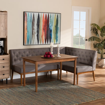 Baxton Studio - Riordan Dining Set in Grey/Walnut Brown  - BBT8051.13-Grey/Walnut-3PC Dining Nook Set view 8