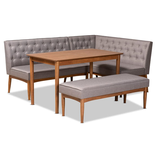 Baxton Studio - Riordan Dining Set in Grey/Walnut Brown  - BBT8051.13-Grey/Walnut-4PC Dining Nook Set view 1