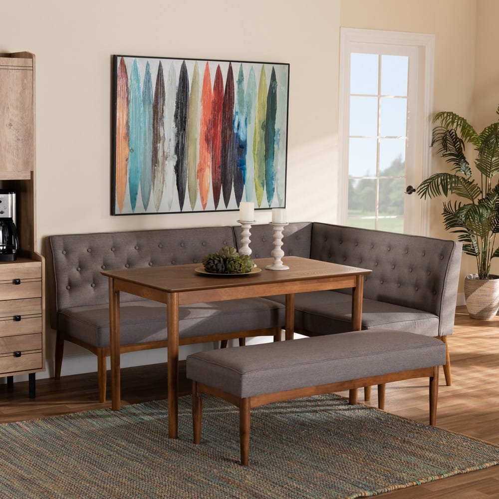 Baxton Studio - Riordan Dining Set in Grey/Walnut Brown  - BBT8051.13-Grey/Walnut-4PC Dining Nook Set view 9
