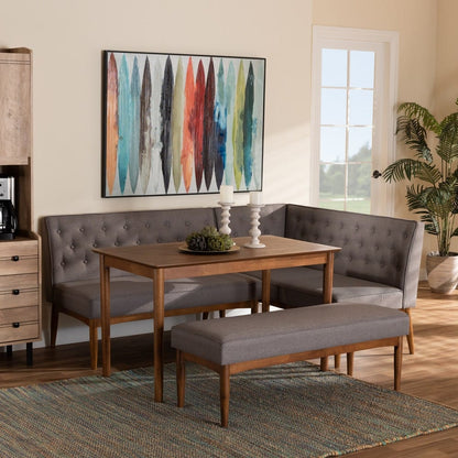 Baxton Studio - Riordan Dining Set in Grey/Walnut Brown  - BBT8051.13-Grey/Walnut-4PC Dining Nook Set view 9