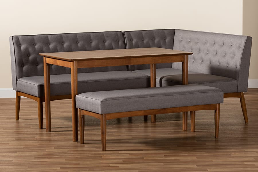 Baxton Studio - Riordan Dining Set in Grey/Walnut Brown  - BBT8051.13-Grey/Walnut-4PC Dining Nook Set view 10
