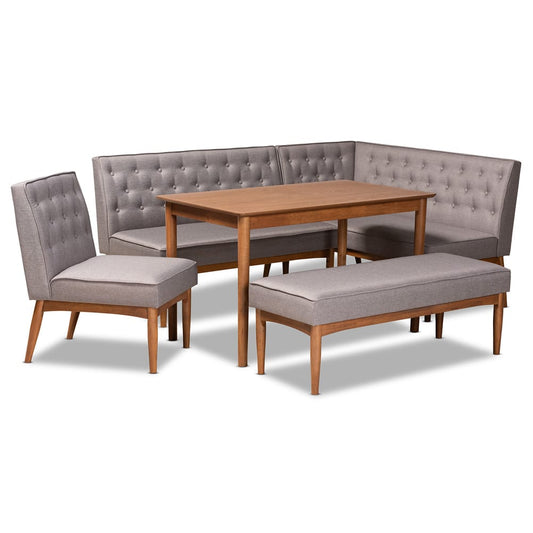 Baxton Studio - Riordan Dining Set in Grey/Walnut Brown  - BBT8051.13-Grey/Walnut-5PC Dining Nook Set view 1