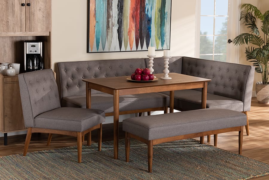 Baxton Studio - Riordan Dining Set in Grey/Walnut Brown  - BBT8051.13-Grey/Walnut-5PC Dining Nook Set view 10