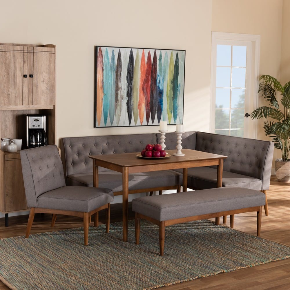 Baxton Studio - Riordan Dining Set in Grey/Walnut Brown  - BBT8051.13-Grey/Walnut-5PC Dining Nook Set view 11