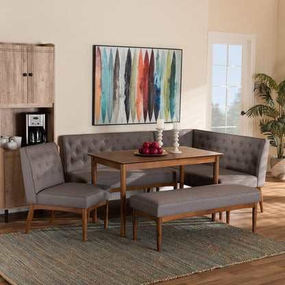 Baxton Studio - Riordan Dining Set in Grey/Walnut Brown  - BBT8051.13-Grey/Walnut-5PC Dining Nook Set view 11