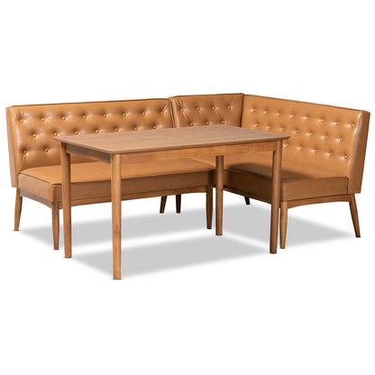 Baxton Studio - Riordan Dining Set in Tan/Walnut Brown - BBT8051.13-Tan/Walnut-3PC Dining Nook Set view 1
