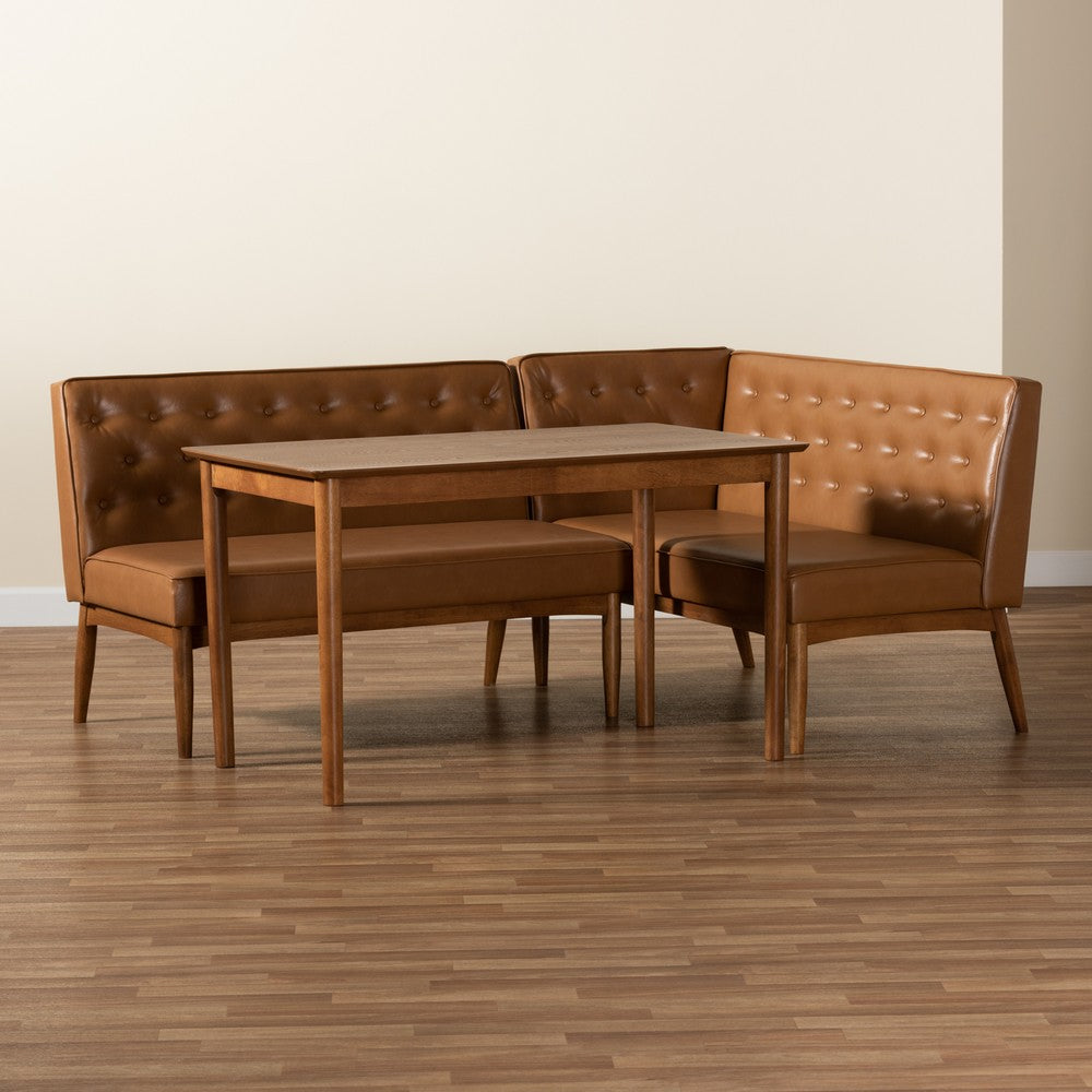 Baxton Studio - Riordan Dining Set in Tan/Walnut Brown - BBT8051.13-Tan/Walnut-3PC Dining Nook Set view 9