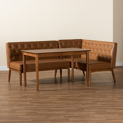 Baxton Studio - Riordan Dining Set in Tan/Walnut Brown - BBT8051.13-Tan/Walnut-3PC Dining Nook Set view 9