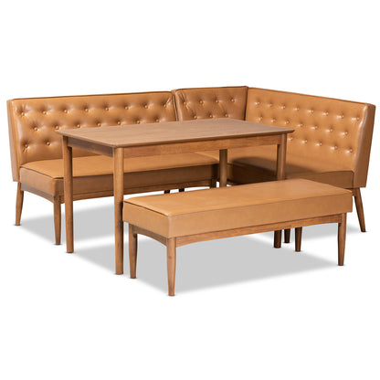 Baxton Studio - Riordan Dining Set in Tan/Walnut Brown - BBT8051.13-Tan/Walnut-4PC Dining Nook Set view 1