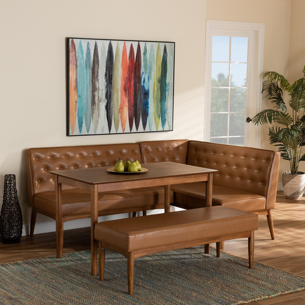 Baxton Studio - Riordan Dining Set in Tan/Walnut Brown - BBT8051.13-Tan/Walnut-4PC Dining Nook Set view 9
