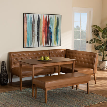 Baxton Studio - Riordan Dining Set in Tan/Walnut Brown - BBT8051.13-Tan/Walnut-4PC Dining Nook Set view 9