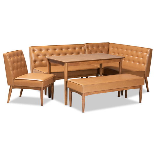 Baxton Studio - Riordan Dining Set in Tan/Walnut Brown - BBT8051.13-Tan/Walnut-5PC Dining Nook Set view 1
