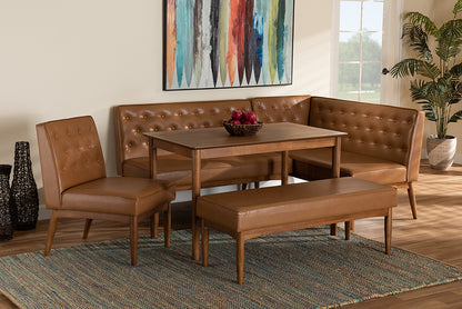 Baxton Studio - Riordan Dining Set in Tan/Walnut Brown - BBT8051.13-Tan/Walnut-5PC Dining Nook Set view 10