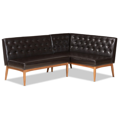 Baxton Studio - Riordan Dining Sofa Bench in Dark Brown/Walnut Brown - BBT8051.13-Dark Brown/Walnut-2PC SF Bench view 1