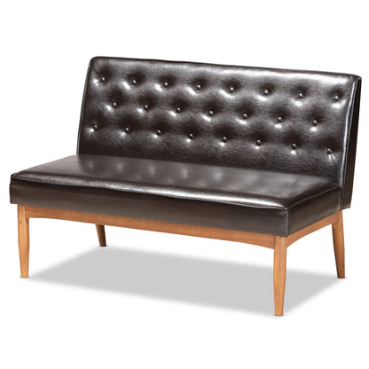 Baxton Studio - Riordan Dining Sofa Bench in Dark Brown/Walnut Brown - BBT8051.13-Dark Brown/Walnut-2PC SF Bench view 3